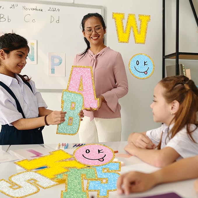 136 Pcs 12 in Extra Large Pastel Bulletin Board Letter Big Alphabet Letter Cutout Sticker Punctuation with Adhesive Dot Colorful Poster Classroom Wall Decor Back to School Education Learning Tool