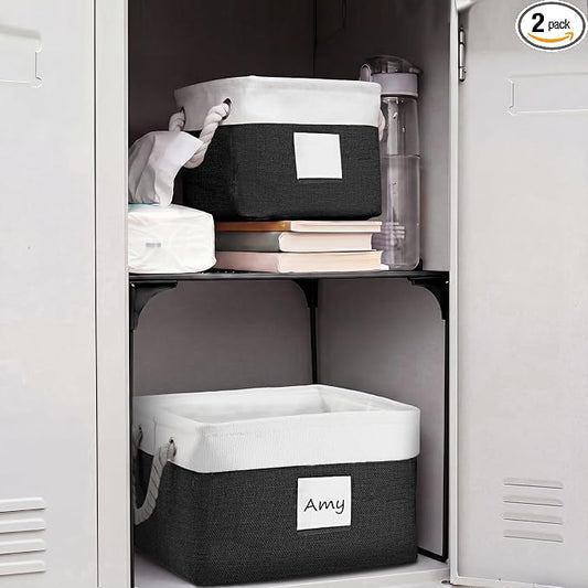 Gerrii 2 Pcs Locker Accessories Kit Black Locker Organizers Storage Bin with PVC Label Fabric Basket Back to School Essentials Sturdy Cube Storage Bin for Back to School Cabinet Organizer Decor