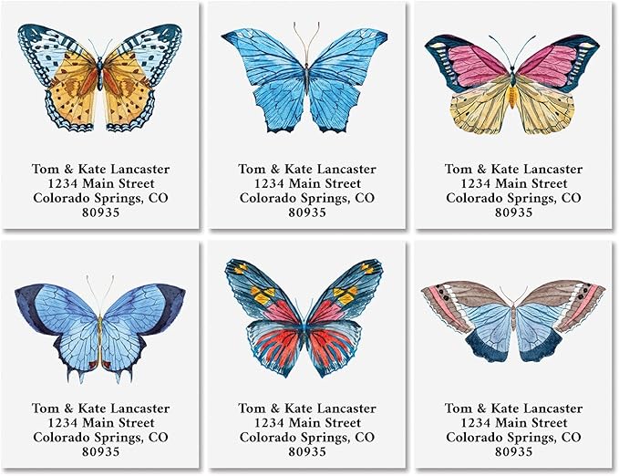 Colorful Images Butterflies Return Address Mailing Labels, Personalize with Name & Addresses, Set of 144 Self Adhesive, Easy Peel Flat Label Sheets, 1½” x 1¾”, 6 Designs