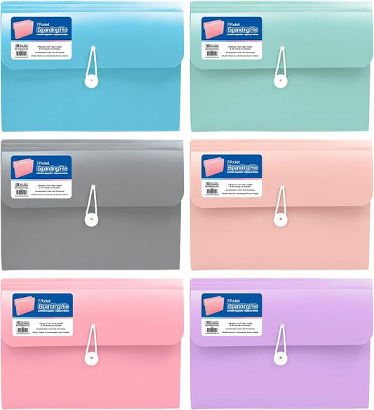 BAZIC Products Pastel Edition 7-Pocket Expanding File, A4/Letter Size, for School Office Documents