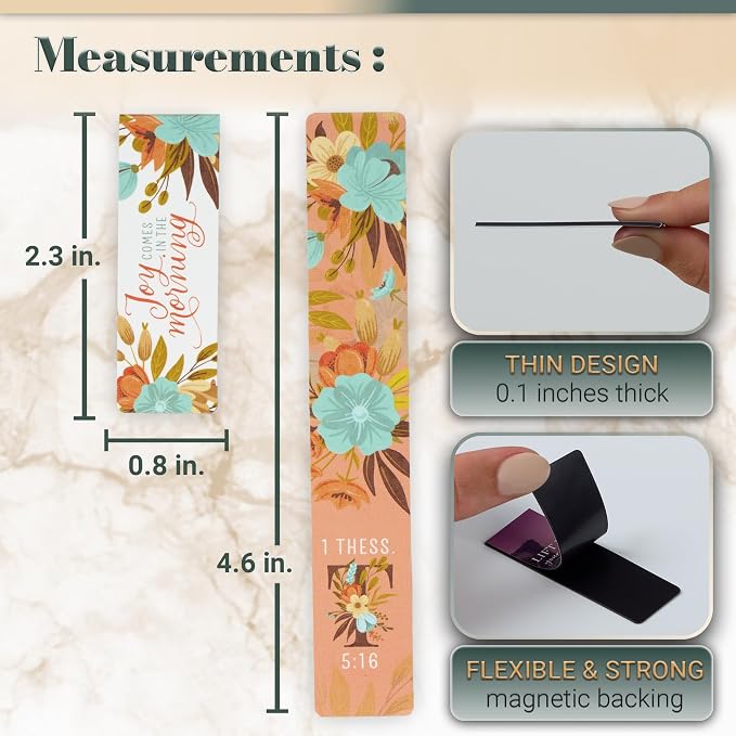 Christian Art Gifts Colorful Inspirational Magnetic Scripture Bookmark Pagemarker Set for Women: Joy of the Lord Encouraging Bible Verses, Pink, Teal, Green Floral Theme for Books, Bibles, 6 Piece Set