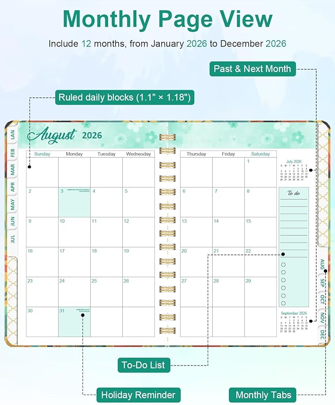 2026 Weekly and Monthly Planner - 2026 Hardcover Calendar Planner, Jan. 2026 - Dec. 2026, Daily Agenda Book with Tabs, Twin-Wire Binding, Back Pocket, School Teacher Student Supplies, A5(6.3" x 8.5") (Dog)