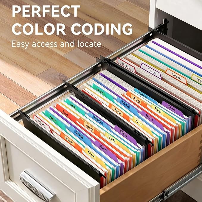 Expanding Hanging File Folders Extra Capacity Filing Folders 13 Accordion Pockets Accordian Plastic Heavy Duty Black Organizer File