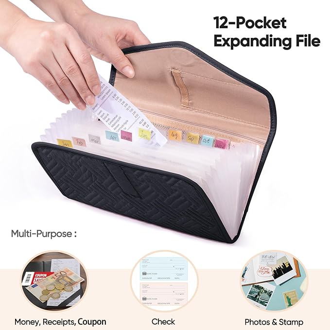 Fabric Bill Organizer with Pockets 10x6 Receipt Organizer for Business - Receipt Holder Organizer - Cash Organizer -Coupon Holder - Money Organizer for Cash- Small Accordion File Organizer
