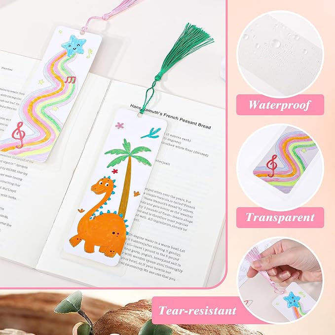 451Pcs DIY Bookmark Making Kit, 12 Mil Bookmark Laminating Pouches with Watercolor Bookmarks to Paint, DIY Projects Party Favor Gift for Women Book Lovers(Without Laminating Machines)