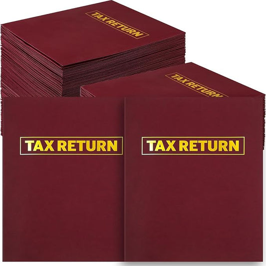 20 Pcs Tax Return Folders Bulk - Letter Size 2 Pocket Folders with Gold Printed Label for Tax Professionals & Storing Handling Personal Customer(Dark Red)
