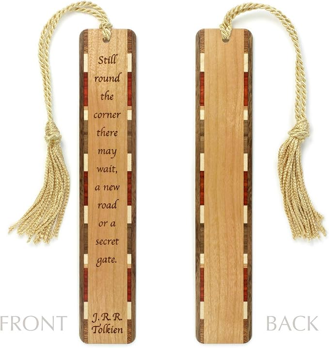J.R.R. Tolkien Secret Gate Quote Wooden Bookmark | Inspirational Fantasy Literary Gift for Tolkien Fans | Handmade Wood Bookmark with Gold Tassel | Made in the USA