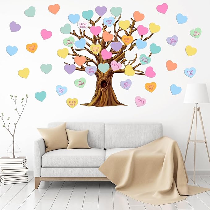 Gersoniel 90 Pieces Valentines Day Classroom Tree Bulletin Board Decorations Heart Shape Conversation Cutouts Stickers for Classroom Chalkboard Home Wall Decor