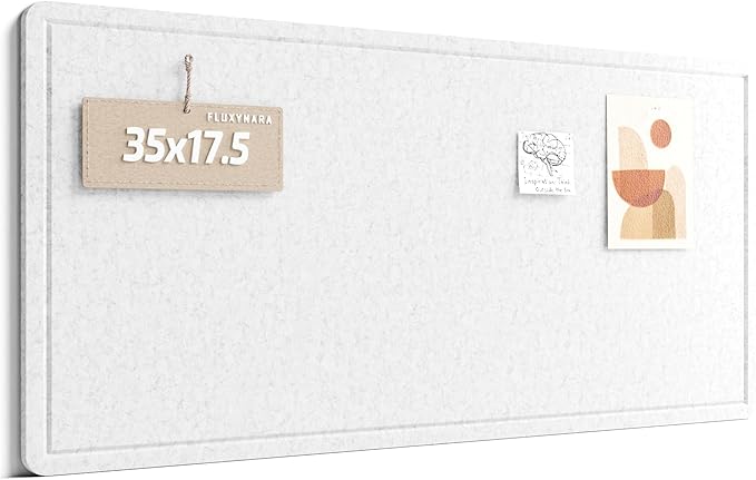 Fluxynara Bulletin Board, 35" x 17.5" Cork Board Alternative with 12 Safe Removable Adhesive Tabs, Foldable Felt Pin Board for Home Office, Classroom, Bedroom,Entryway for Walls— Light Gray