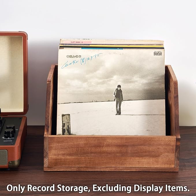 Acacia Wood Vinyl Record Storage Crate - Classic Cube Record Holder, Album Organizer Case Box for 60+ Records, Home Decor and Collection Display