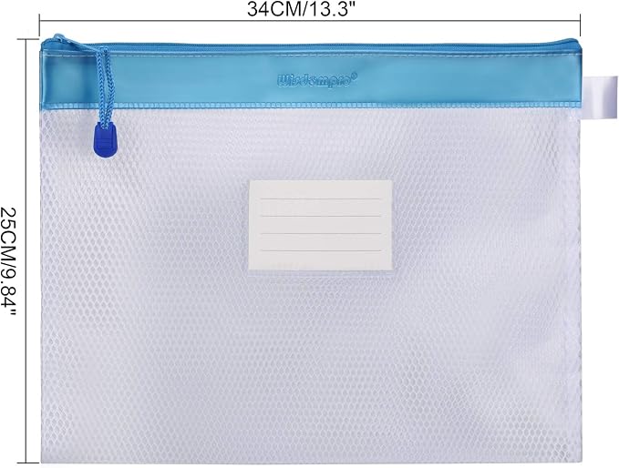 Wisdompro Zipper Pouch, 4 Packs Durable Letter Size Waterproof Mesh File Bag, Document Organizer - Blue