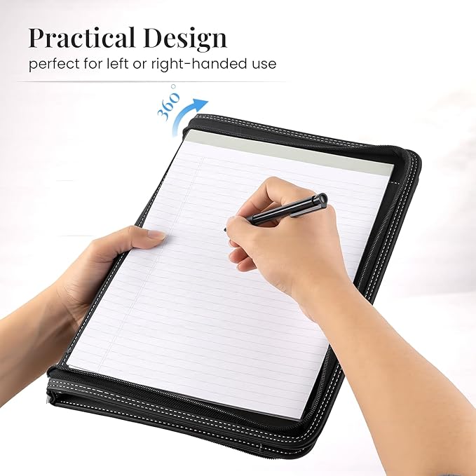 Padfolio Portfolio Organizer Binder,Faux Leather Interview Resume Folder,Letter Size A4 Legal Writing Pad Holder for Business School Office Conference Notepad Clip Boards （Black）