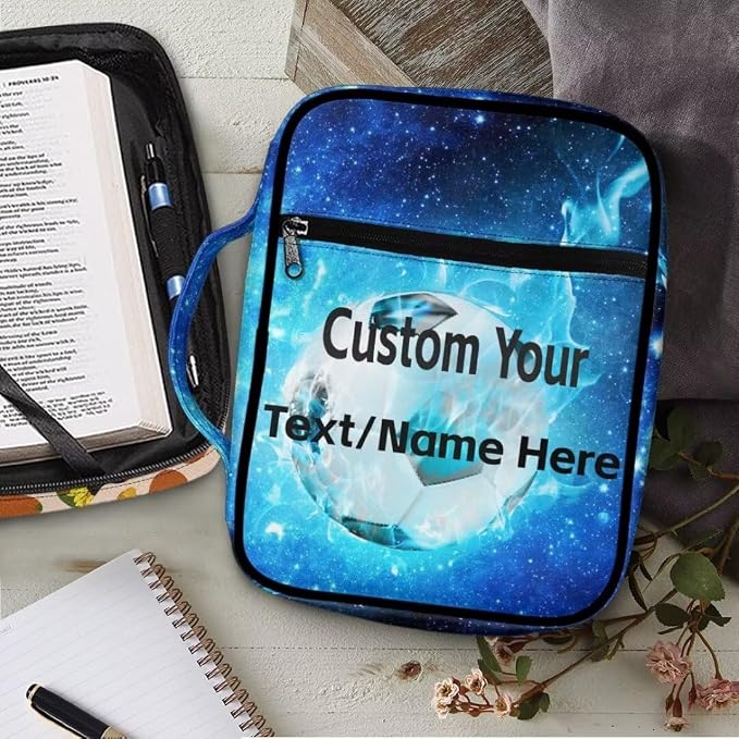 Coldinair Personalized Bible Cover Custom Bible Case for Kids Teen Boy Carrying Book Cover Bible Holders with Handle and Zippered Pocket,Fits for Standard/Large Size Bible