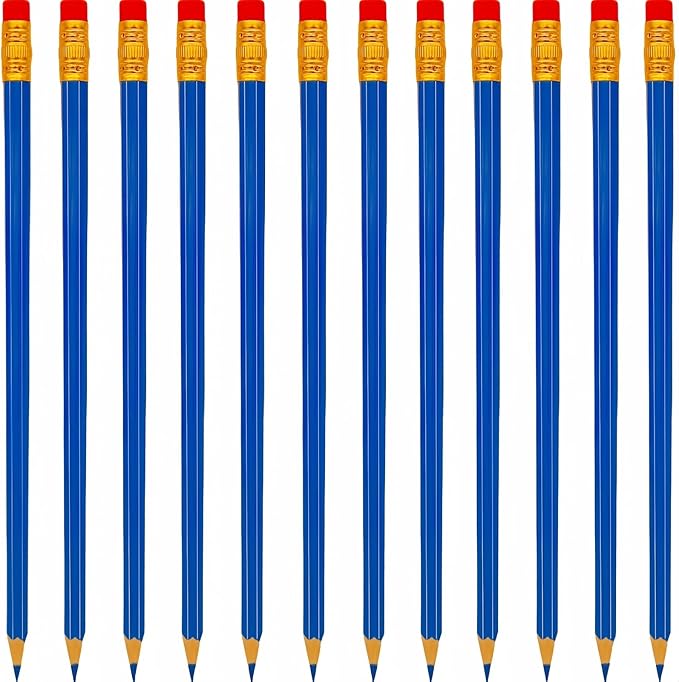 24 Pcs Erasable Checking Pencils, Pre-Sharpened, for Marking, Coloring, Tests, Grading, Office, (Blue)