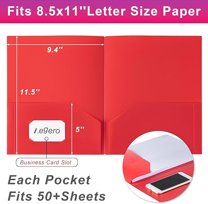 Aegero Plastic Folders with Pockets (7 Pack, Officewhite), Durable Heavy Duty File Folders with Business Card Slot, 2-Pocket Folder for Schoolwork & Office,Letter Size