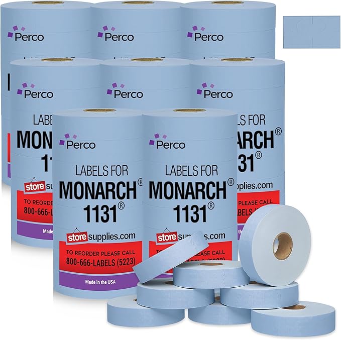 Blue Pricing Labels for Monarch 1131 Price Gun – 8 Sleeves, 64 Rolls Value Pack - 160,000 Price Marking Labels – with Ink Rolls Included