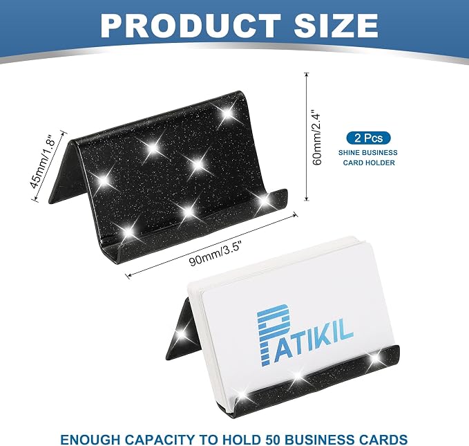 PATIKIL Business Card Holder for Desk, 2Pcs Acrylic Business Card Holders Shine Card Stand Organizer Cards Display for Office Exhibition, Black