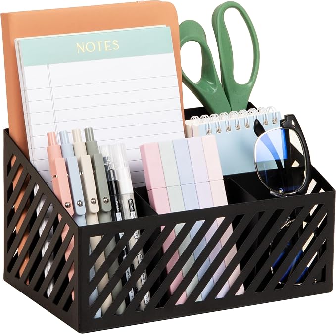 Mind Reader Desktop Organizer and Mail Sorter, Five Compartments, Office Supplies and Accessories, Metal, Black