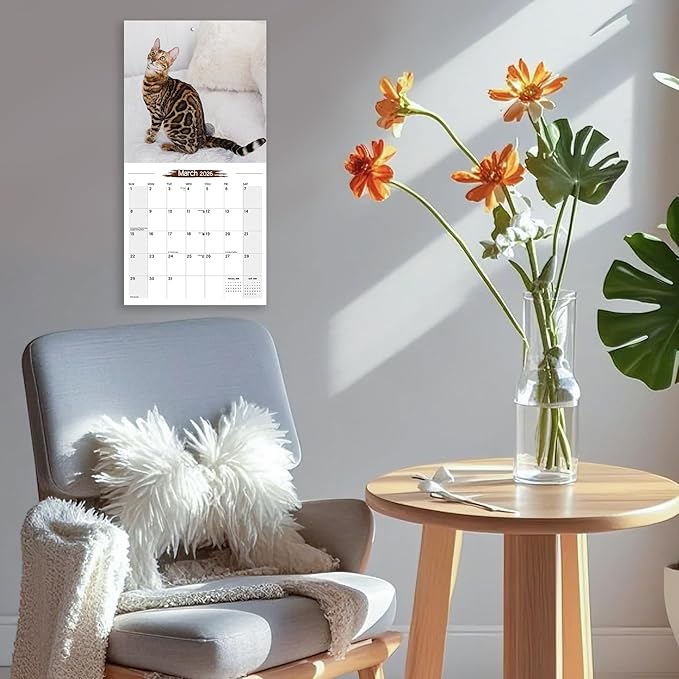 Wall Calendar 2026 Planner Calendar - Bengal Cat Hangable Monthly Wall Calendar with Large Blocks for Organizing & Planning, Academic Schedule, Home, Office & family, Thick & Sturdy Paper (12"x24" Open)