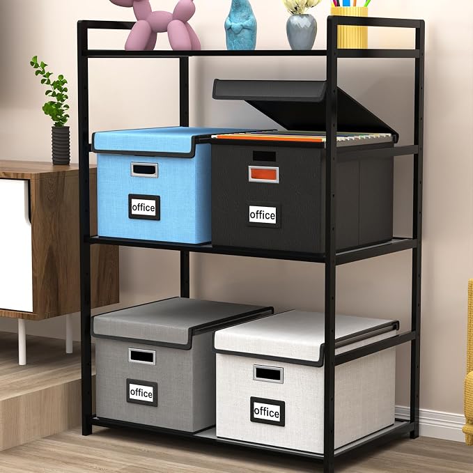 Portable Leather File Organizer Boxes with Lids, Office Document Boxes Organizer, Filing Boxes, Decorative Small File Boxes for Hanging Files with Plastic Slide for Office/Decor/Home