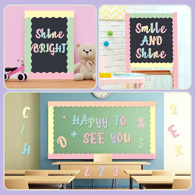 221 Pcs Pastel Bulletin Board Letters, Italic Alphabet Number Punctuation Symbol Combo Letter Cutouts, Pastel Classroom Decor for School Classroom Chalkboard Poster Bulletin Board Wall