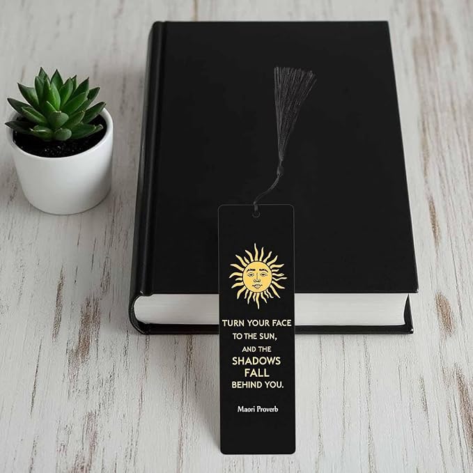Golden Sun Bookmarks 5 Pcs with Tassels Black Shadow Wooden Bookmarks for Reading Women Students Teacher Reader