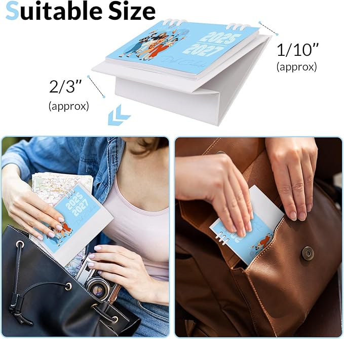 KONVINIT Small Desk Calendar 2025-2027, Blue 2026 Desk Calendar - 6.3" x 3.1" - Runs From July 2025 Until June 2027, 24 Months Mini Desktop Calendar for School, Home and Office Supplies