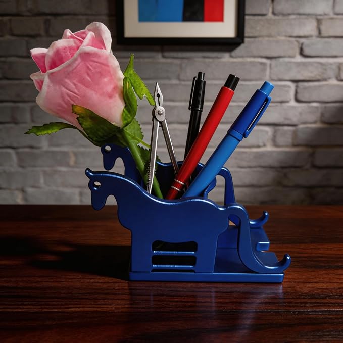 Horse-Shaped Pen Holder, All-aluminium.Multi-Functional Desk stand with Pen Holder, Book/Tablet/Phone Display Shelf, Decorative Office & Home Decor, Unique Gift Idea.Gift for Father's Day