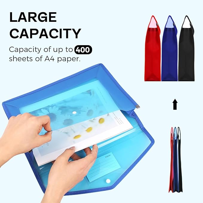 Plastic Expanding File Folder, Folders for Documents, Transparent Envelopes with Elastic Closure, File Folder Organizer Holder, Large Capacity, Fit Letter/A4 Size (Orange-1Pcs)