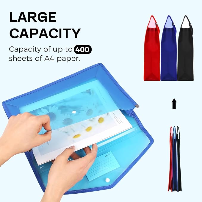 Plastic Expanding File Folder, Folders for Documents, Transparent Envelopes with Elastic Closure, File Folder Organizer Holder, Large Capacity, Fit Letter/A4 Size (Multicolor-10Pcs)