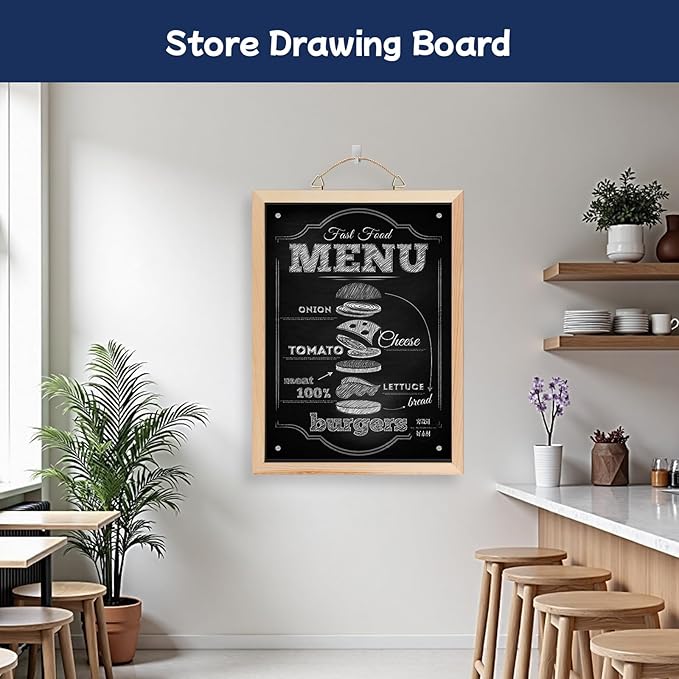 Wooden Frame Chalkboard, Wall-Mounted Blackboard with Natural Wood Border, Black Writing Surface, 36x24 Inches, Non-Magnetic, MDF with PVC Laminate (24 * 36")