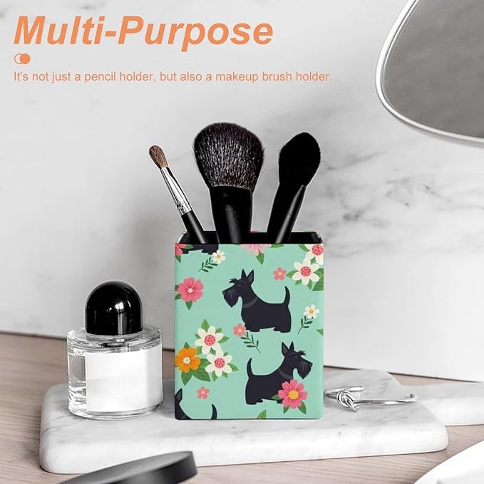 Men's Fashion Pencil Pen Holder Cup, Waterproof Office Supplies, Waterproof Multifunctional Office Supplies Black Scottie Dog Floral