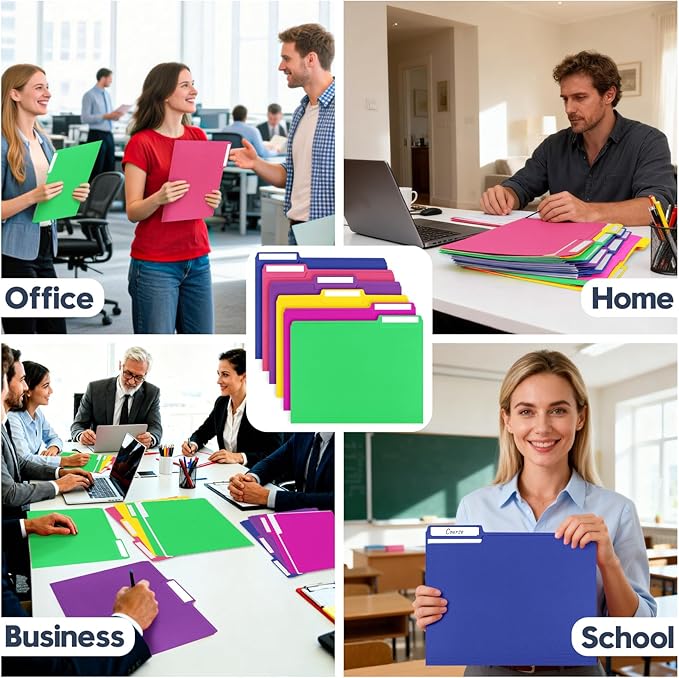File Folders,150 Pack Colored File Folders Letter Size,8.5" x 11",1/3 Cut Tab Bulk Durable Paper Folders with Blank Labels,Assorted 6 Colors Folders for Office Business School Home Use