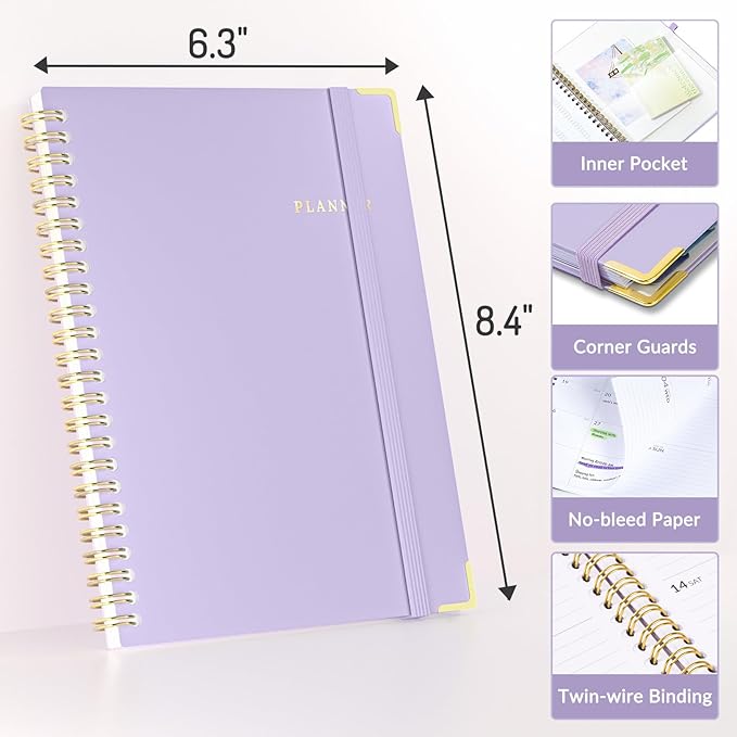 Forvencer Academic Planner 2026-2027, July 2026-June 2027 Weekly & Monthly Hardcover Calendar Planner, 6" X 8", Daily Agenda Book, School Office Notebook College Teacher Student Organizer A5, Purple