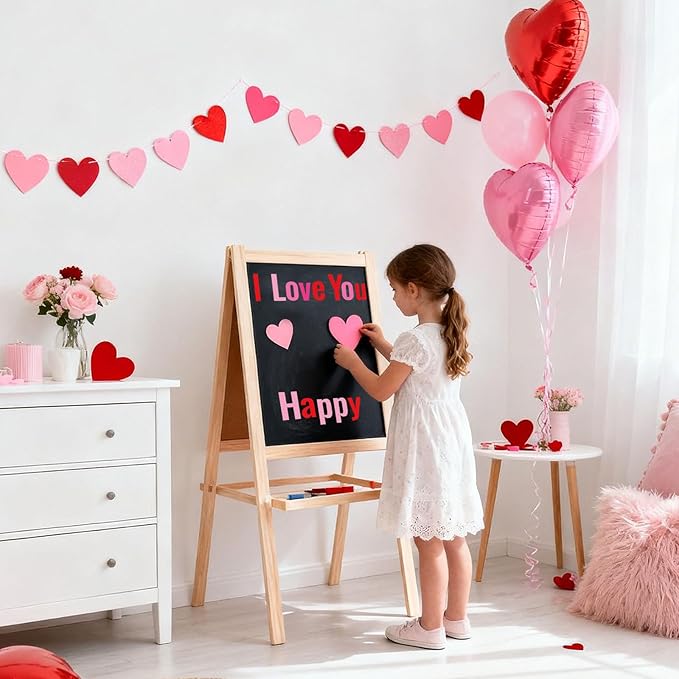 FYSUIMU 134 Pcs Valentine's Day Bulletin Board Letters Alphabet Number Symbol Paper Cutouts Pink Red Colored Decoration Letters Combo Set with 200 Pcs Glue Points for Home Classroom Party