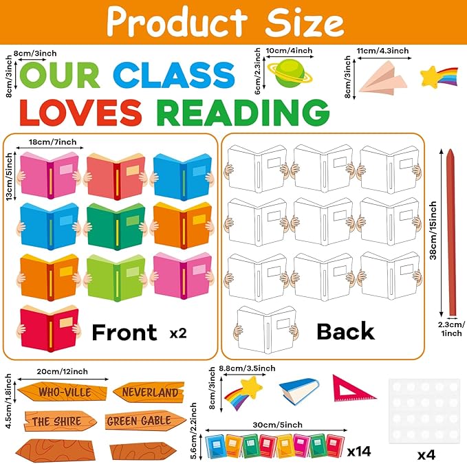 69Pcs Back to School Reading Bulletin Board Set Classroom Decorations Reading Theme Bulletin Board Open Book Cutouts DIY Photo Crafts for School Classroom Educational Door Chalkboard Walls Decor