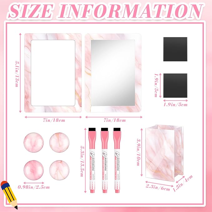 Denylo pro Magnetic Locker Marble Accessories Kit Pink Back to School Essentials Locker Organizer Supplies Include Mirror Whiteboard Pen with Holder Magnet Magnetic Buckle Back to School Essentials