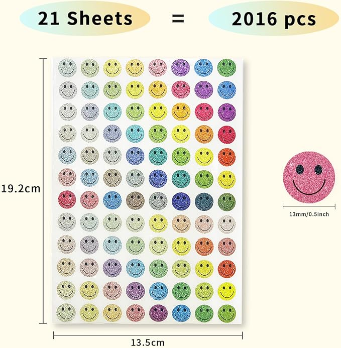 0.5 Inch Shiny Happy Face Stickers,Circle Dots Labels Reward Stickers Teachers Sticker (Multicolored)