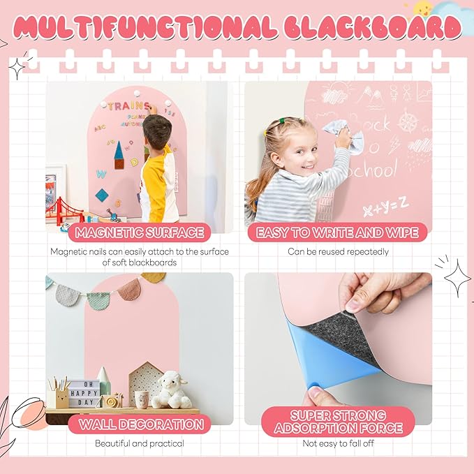 Magnetic Wall Decal for Kids,32x40 Inch Arched Magnetic Chalkboard for Wall,Suitable for Home Decoration Wallpaper and Children's Game Room (Light Pink, 16x24 Inch)