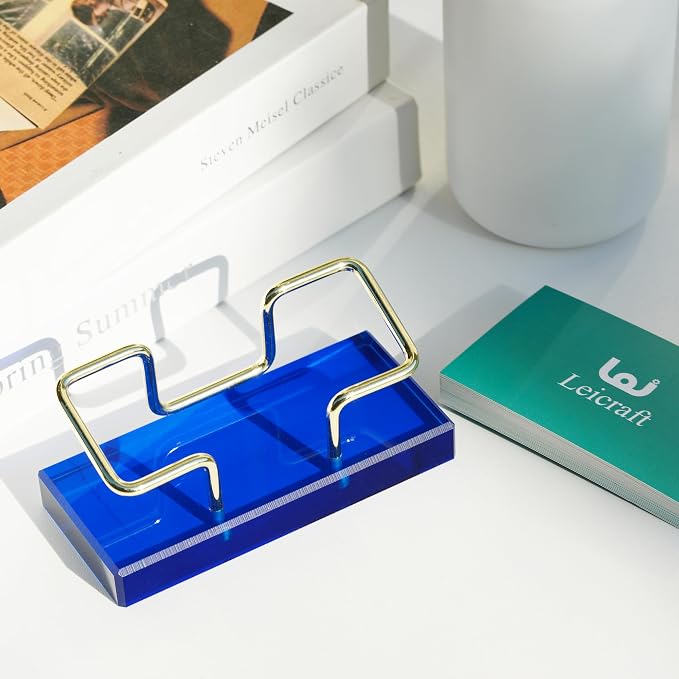 Business Card Holder for Desk, Modern Card Organizers and Office Desk Accessories for Men and Women (Blue & Golden)
