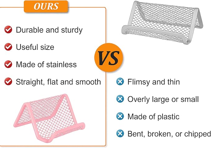 Business Card Holder for Desk, Office Desktop Business Card Display Holder, Mesh Business Card Holder, Desk Accessories for Women and Men, Pink(3 Pack)