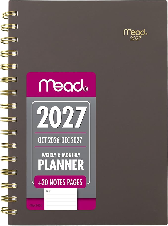 Mead 2027 Planner, Weekly & Monthly, 15-Month Oct-Dec, 5.5" x 8.5", Ground Coffee (1806-200-27)