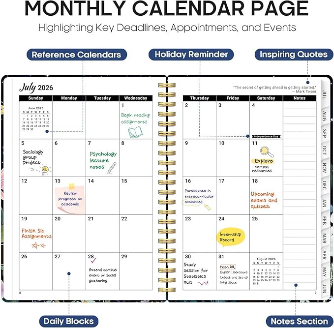Planner 2026-2027, Academic Year Weekly and Monthly Calender Planner, from Jul 2026 - Jun 2027, Spiral Bound School Planning Book, Perfect for Teacher, Student, Women & Men, A4 (8.5" x 11"), Celestial
