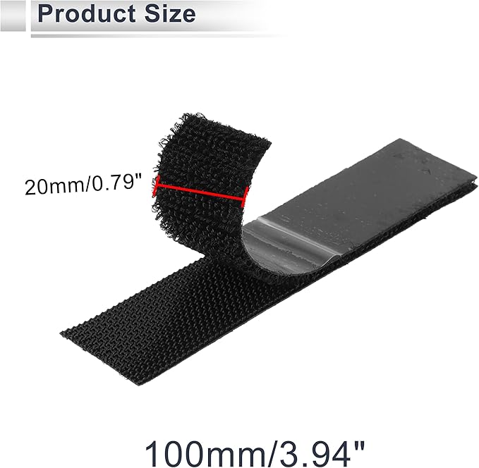 10 Pcs Universal Hook and Loop Tape Adhesive Back Double Sided Sticky-Back Home Office Phone Mount Adhesive Tape 0.79" x 3.94" Black