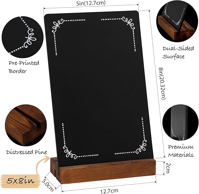 3Pcs Pre-Printed Border Chalkboard Signs with Stand, 5"x 8" Mini Tabletop Chalk Board Menu Display, Double Sided Food Labels for Party Buffet - Polka Dot