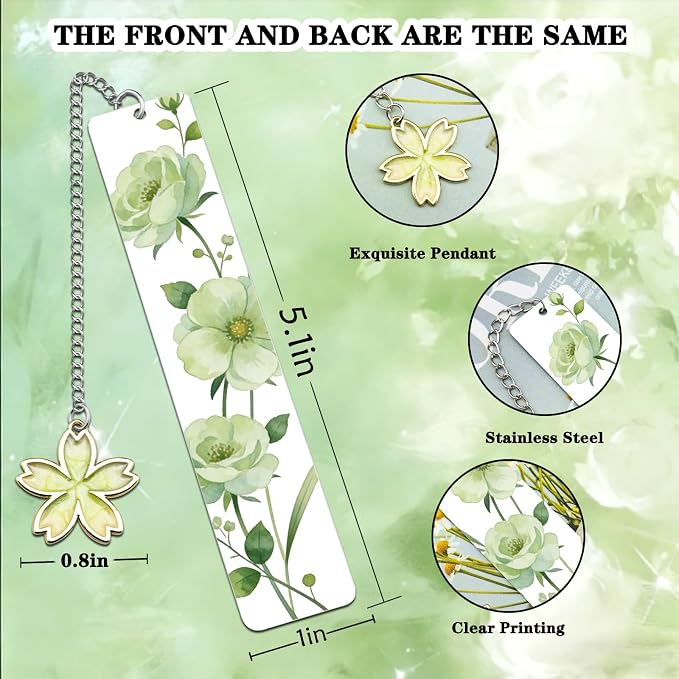 Cute Flower Bookmark Metal Bookmarks Book Marks for Reading Women Kids Bookmarks for Book Lovers Book Markers for Women Reading Accessories (Green Flower)