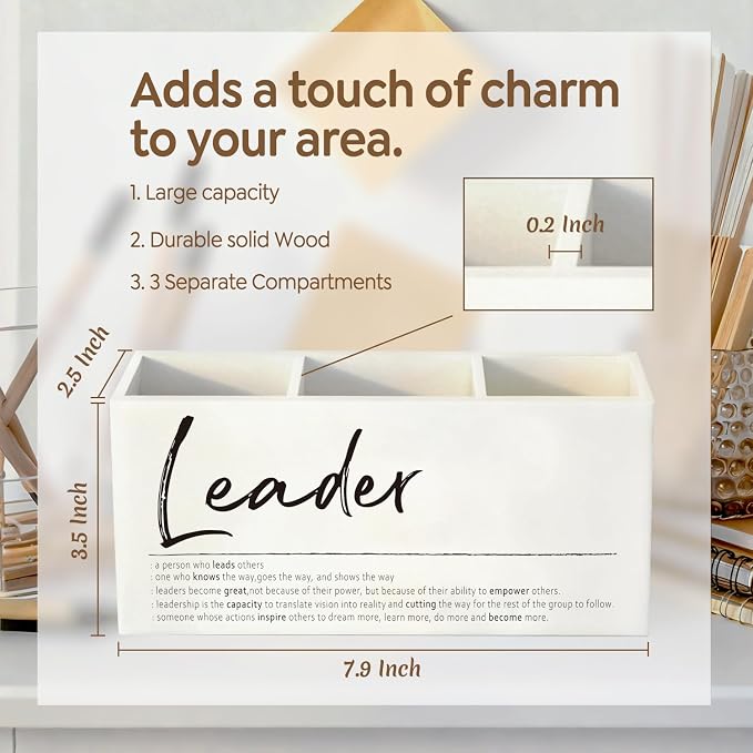 Leader Gifts Pen Pencil Holder, Thank You Appreciation Gifts for Leaders Boss Manager Wood Desk Organizer and Accessories, Leadership Gift Pen Holder Desk Organizer for Office Tabletop