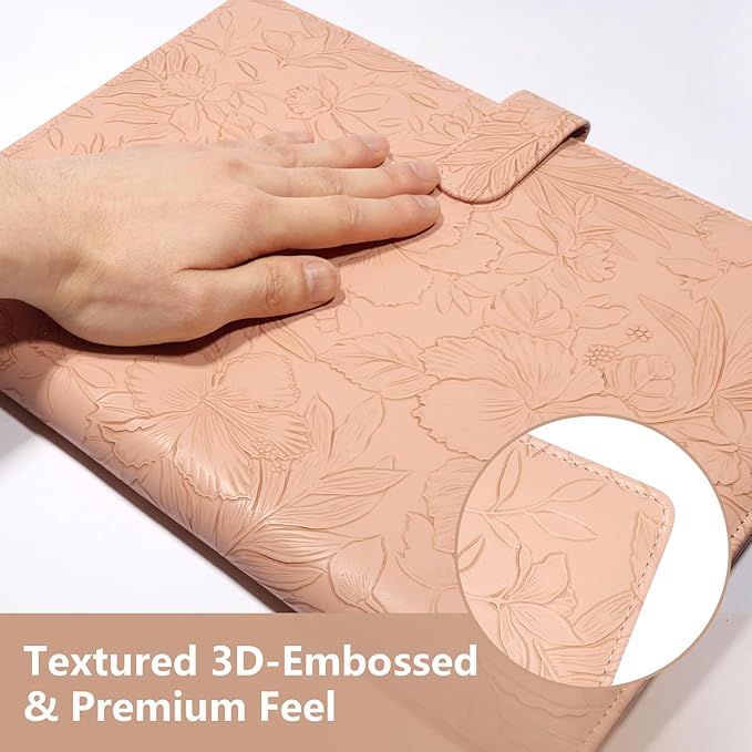 Professional Padfolio Portfolio Binder, Textured Embossing Faux Leather Folder Organizer for Letter Size Legal Pad Notepad Resume, Card Holder for Women Men Business Office Conference (Beige)