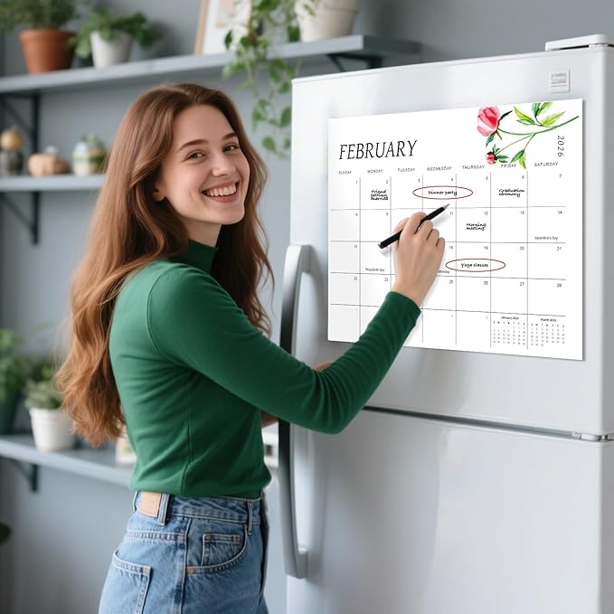Magnetic Refrigerator Calendar (January 2026 to June 2027) | 18-Month Fridge Calendar for Home & Office Planning, 15"x12" (White-1, 12 * 15)