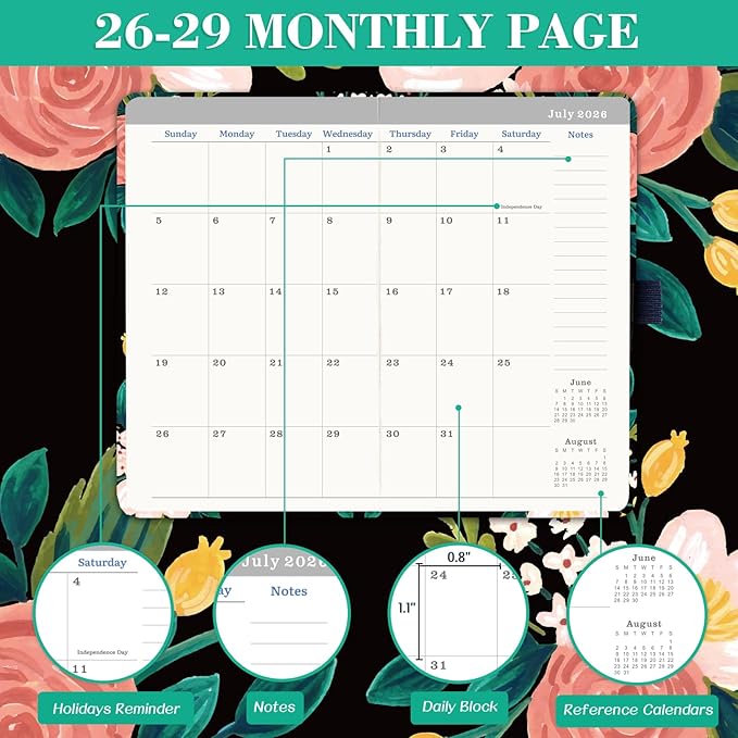 2026-2029 Monthly Pocket Planner/Calendar - Jul. 2026 - Jun. 2029 (36 Months), 3 Year Monthly Planner, 3.8" x 6.4", Monthly Planner 2026-2029 with Pen Loop, 2 Book Marks,Back Pocket